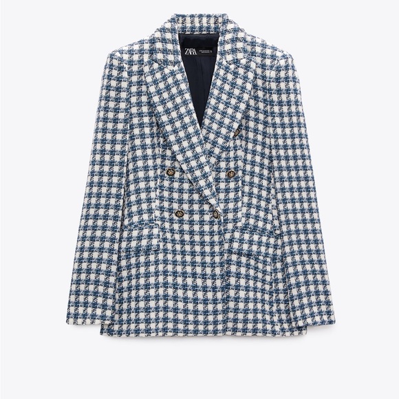 Zara double breasted textured jacket blazer lapel collar shoulder pads - Picture 10 of 10